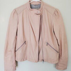 Rebecca Taylor lamb leather cropped moto jacket in nude pink